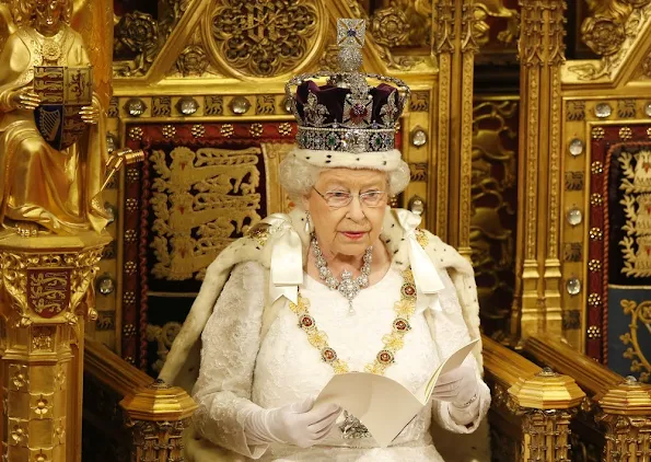 Queen Elizabeth II reads the Queen's Speech from the throne during State Opening of Parliament in the House of Lords at the Palace of Westminster. Kate Middleton