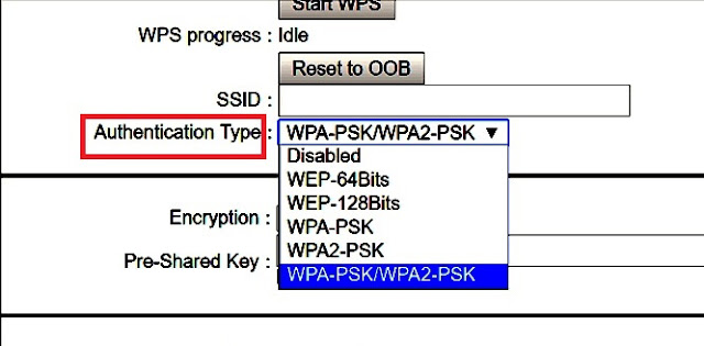  authentication type منع إختراق الرواتر عبر تغيير تشفير الراوتر 