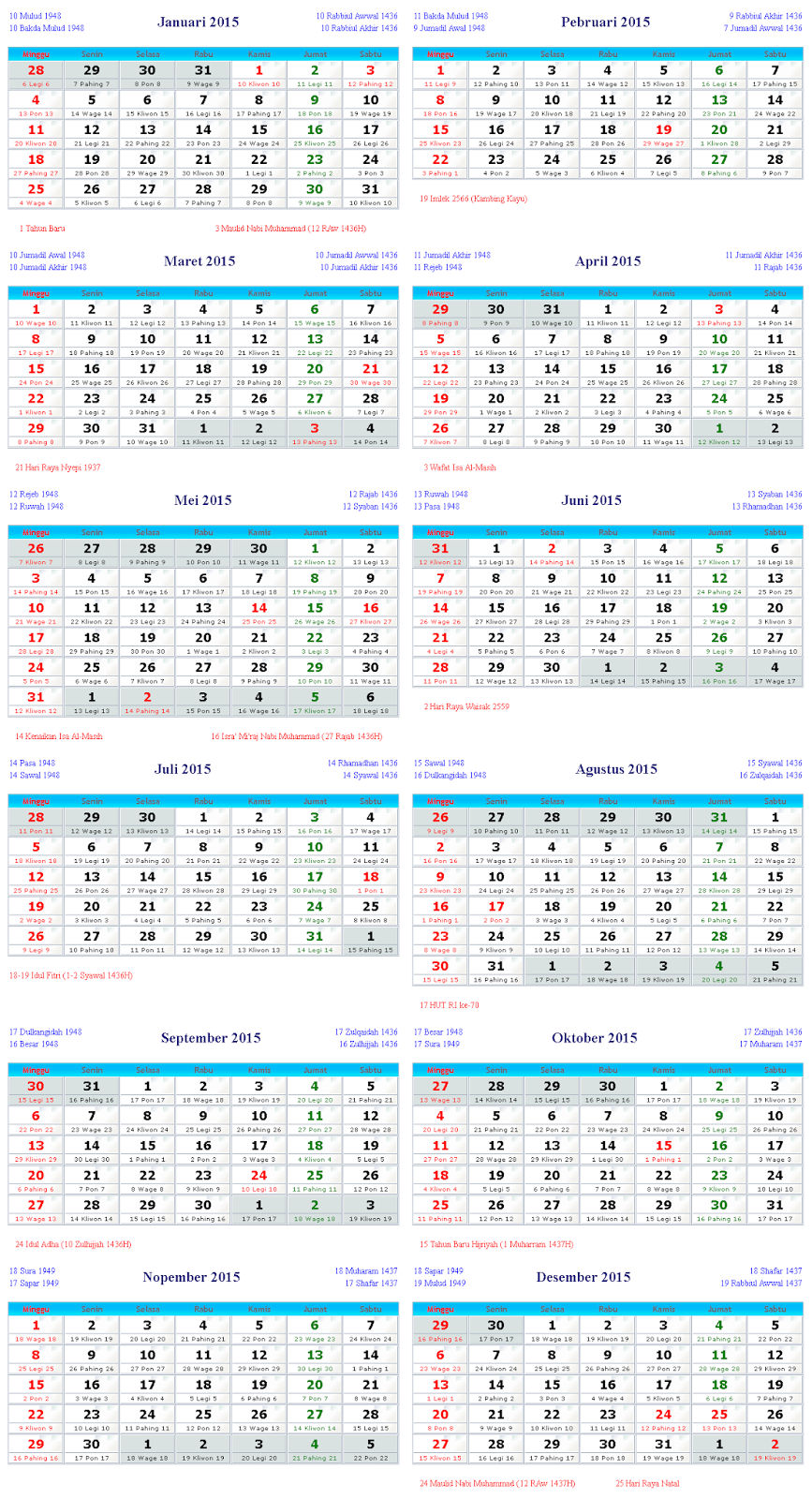 Kalender Indonesia 2015 Hari Libur Nasional Dan Cuti Bersama Kalender Indonesia 2017
