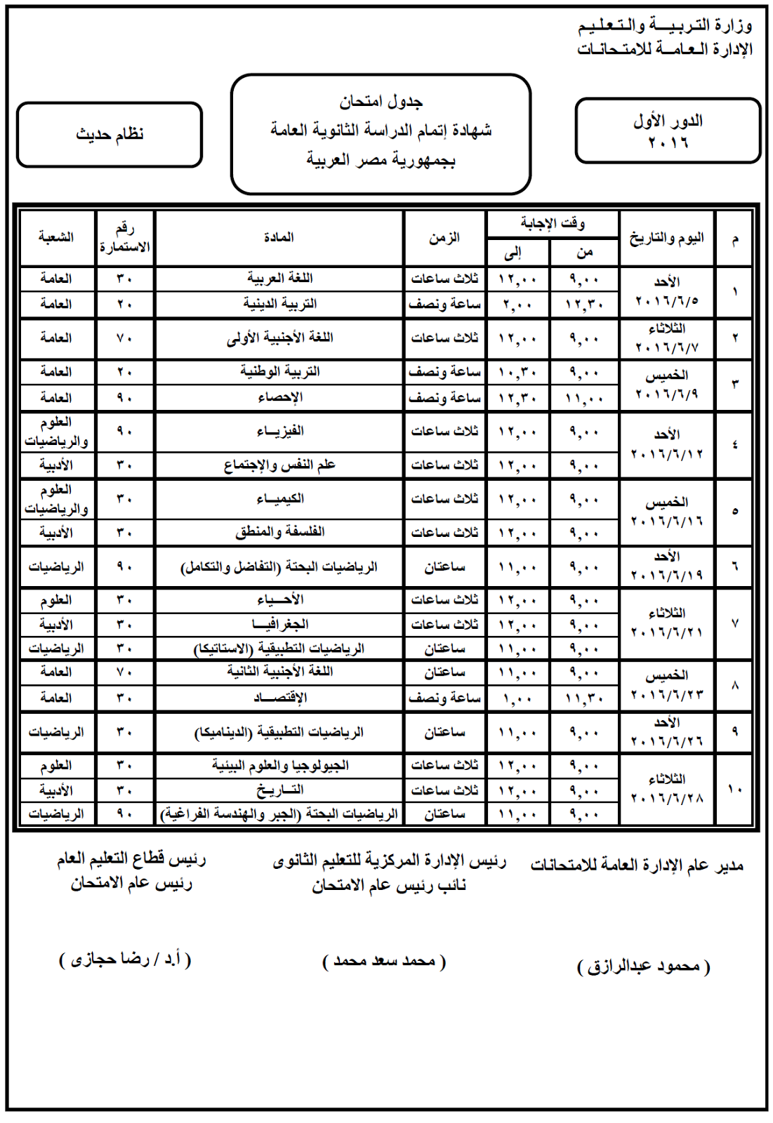 جدول إمتحانات الثانوية العامة المعدل دور أول 2020 موعد إمتحانات الصف الثالث الثانوى المعدلة 2020