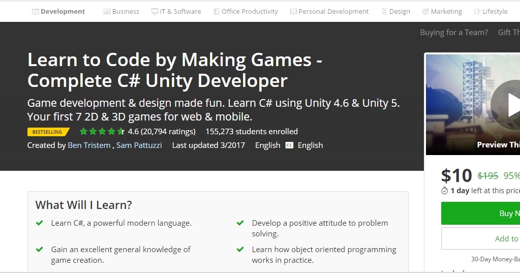 Udemy Discount Coupons 95OffLearn to Code by Making Games Complete