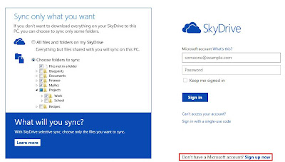 Microsoft Skydrive login page