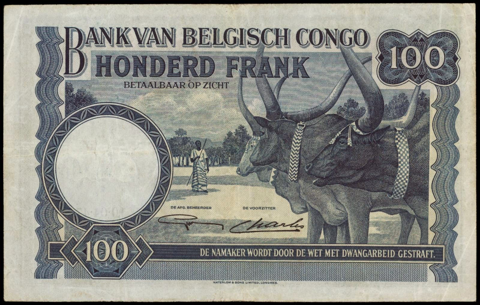 Belgian Congo paper money 100 Francs