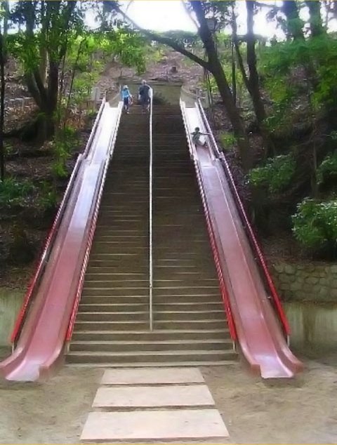 30 Insanely Clever Innovations That Need To Be Everywhere Already - Stairs with slides.