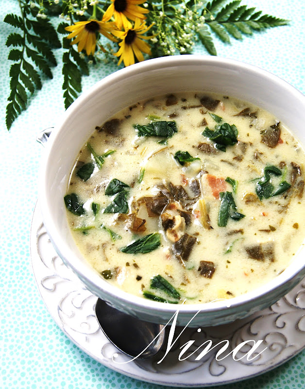 NINA'S RECIPES..... POTATO SPINACH MUSHROOM AND BACON SOUP