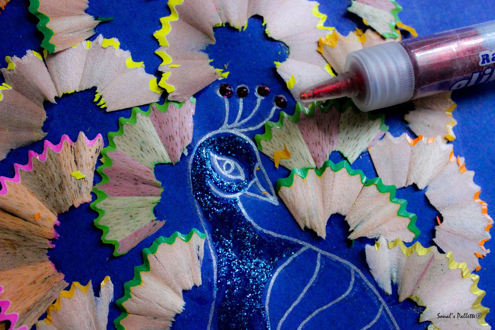 Sonal's Pallette Peacock Decor from pencil shavings