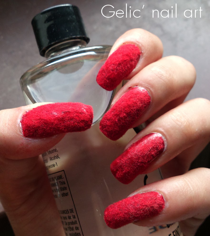 Gelic' nail art Red velvet nails/ nails with red flocking powder