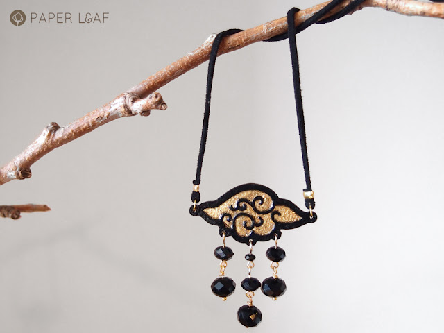Paper Leaf | Arabesque LittleGoldCluod | paper pendant with vintage beads