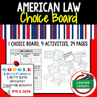 Civics and Government Digital Learning Choice Boards, Google Lessons, American Law