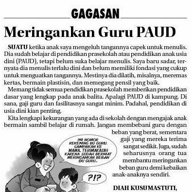 Meringankan Guru PAUD (dimuat di "Gagasan" Jawa Pos)