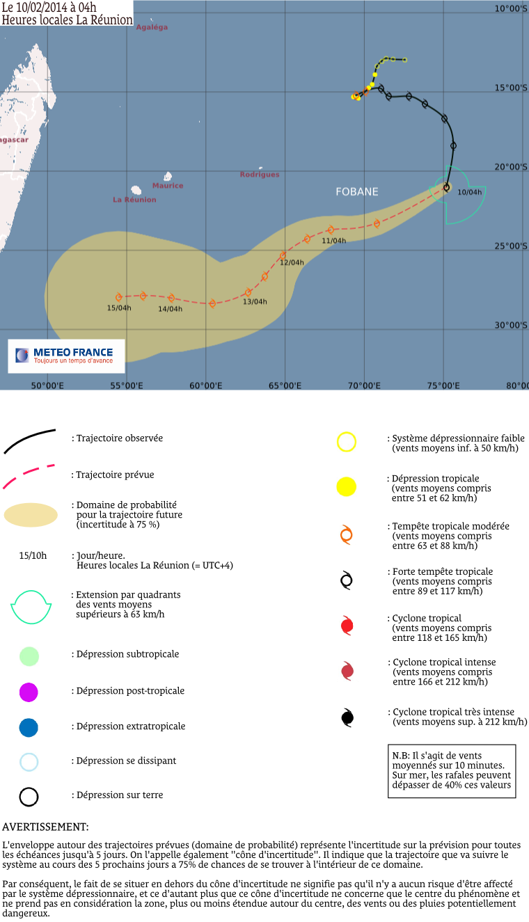Prévisions de trajectoire de la forte tempête Fobane