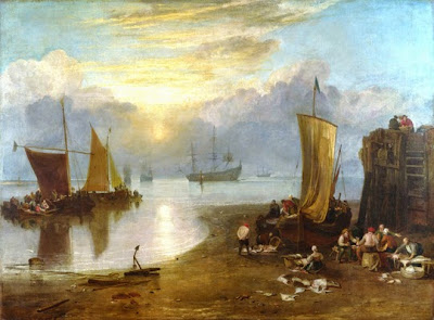 Lever de soleil dans la brume, pêcheurs nettoyant et vendant le poisson Lever de soleil dans la brume, pêcheurs nettoyant et vendant le poisson
