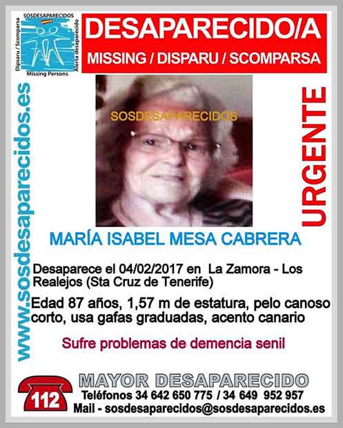 Mujer con demencia senil desaparecida Los Realejos, Tenerife Mujer con demencia senil desaparecida Los Realejos, Tenerife