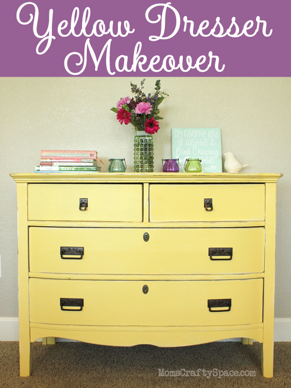 Vintage yellow painted dresser refinish makeover at MomsCraftySpace.com