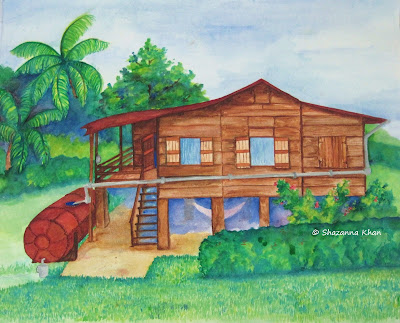 Photograph of my watercolour painting of the old house my father lived in