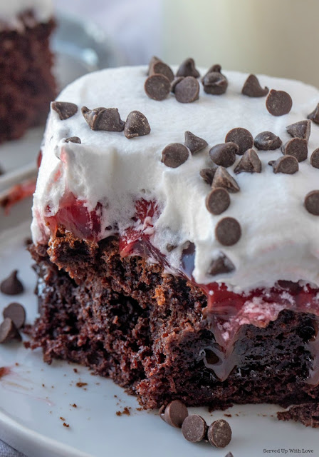 Easy Black Forest Cherry Poke Cake recipe from Served Up With Love