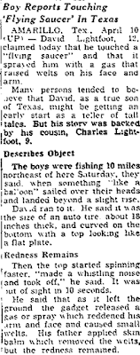 Boy Touches 'Flying Saucer' in Texas - The Toledo Blade 4-10-1950