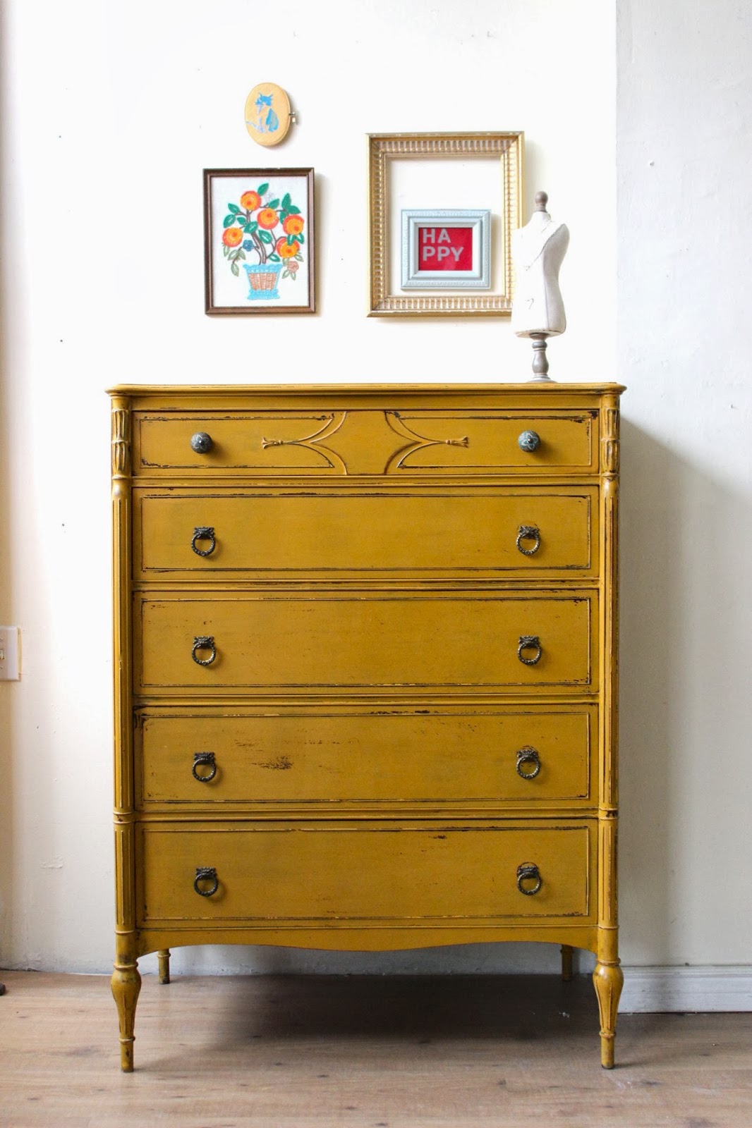Poppyseed Creative Living Milk Paint Mustard Yellow Tallboy Dresser