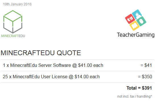 MinecraftEdu cost quote MinecraftEdu TeacherGaming quote server software user licenses