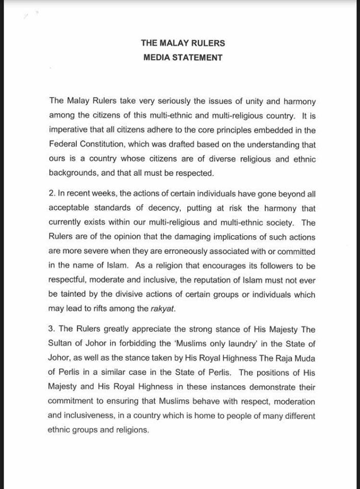 KINTA CHRONICLES The Statement by The Malay Rulers on 10 October 2017