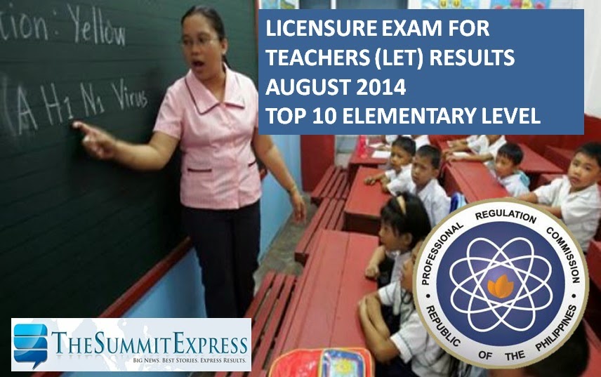 Top 10 List of Passers August 2014 LET Teachers board exam Elementary
