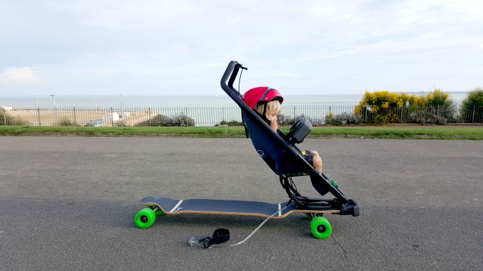 Quinny longboard, Quinny review, sports stroller, skateboard buggy 