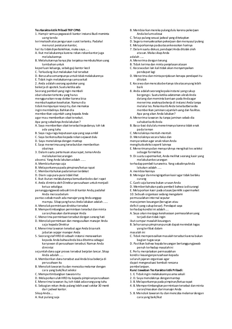 Tes Karakteristik Pribadi Online Belajar