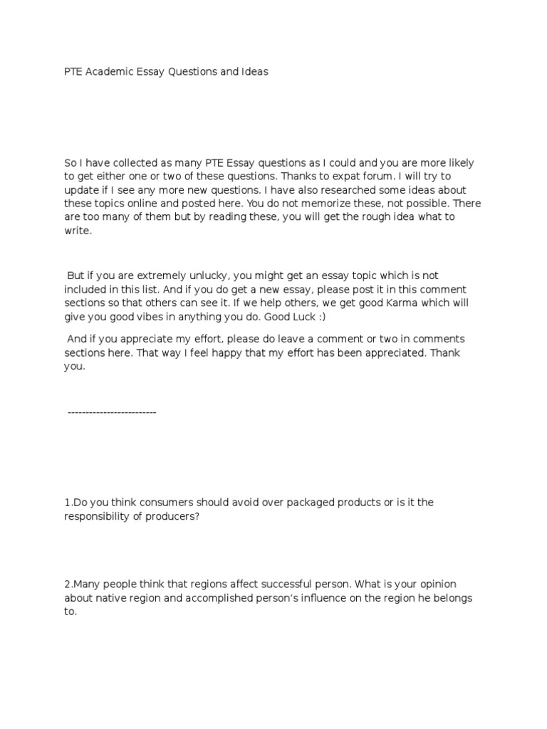 Pte Essay List