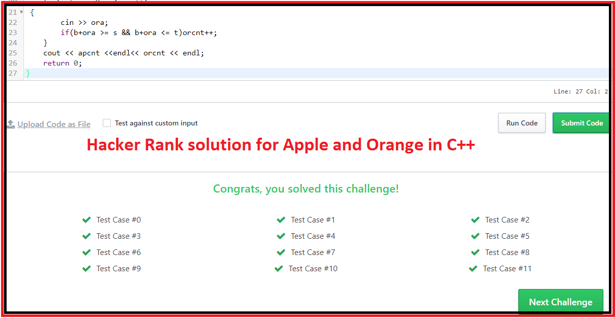 Hacker Rank solution for Apple and Orange in C++