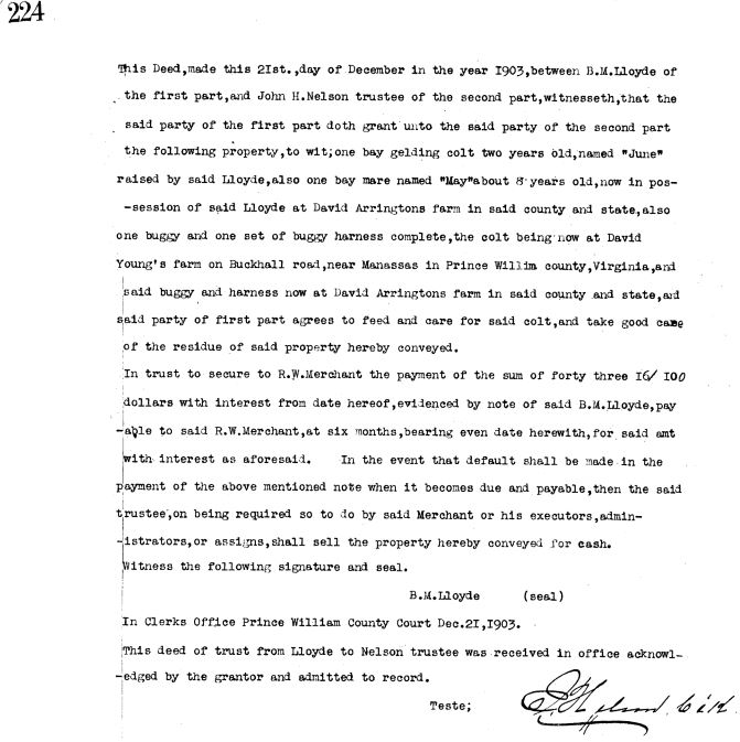 Prince William County Genealogy Amanuensis Monday Deed of Trust