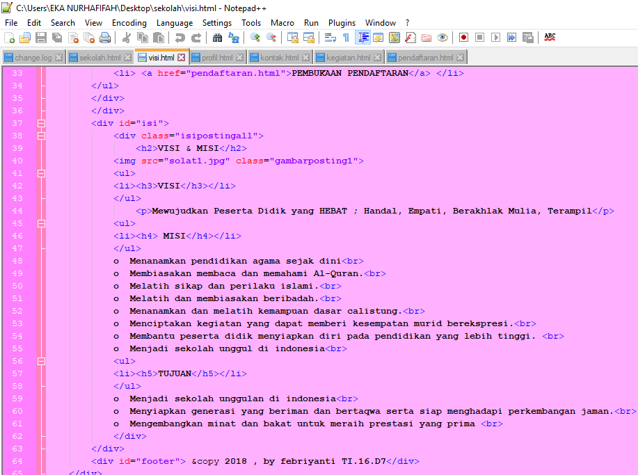 Belajar membuat web html + css dengan tema sekolah