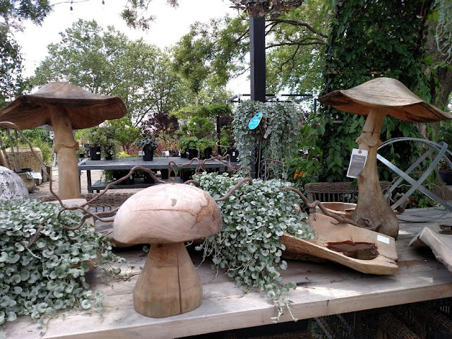carved wood mushrooms