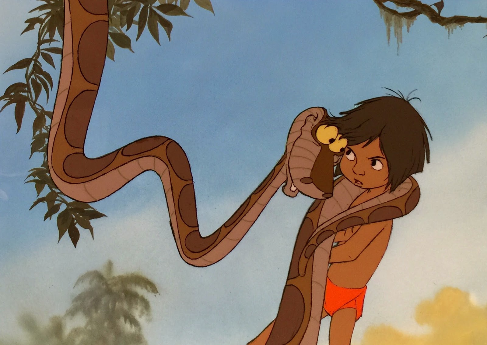 Original hand painted production animation cels of mowgli and kaa from the ...