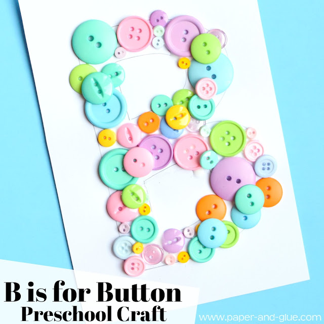 Letter of the Week Preschool Craft- B is for Button.  Simple, fun, and easy fine motor craft for kids!