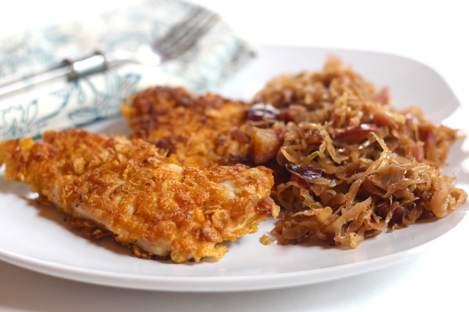 Corn Flakes Chicken Schnitzel with Apple Sauerkraut – Diary of a Mad ...