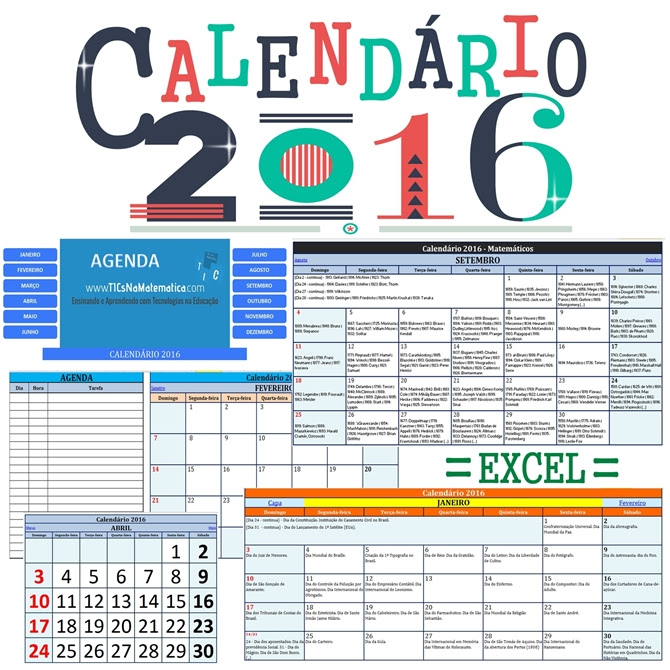 Baixe as versões dos calendários de 2016 editados em planilhas eletrônicas