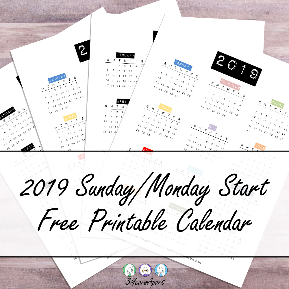 2019 Yearly Calendar Free Printable | Bullet Journal and Planner Free ...