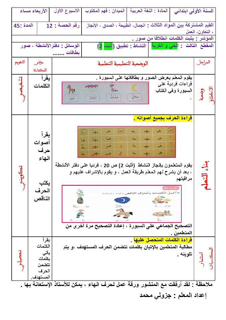 مذكرات المقطع الثالث الأسبوع الأول في اللغة عربية سنة أولي ابتدائي   6
