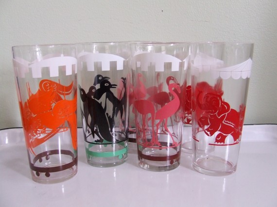 vintage circus drinking glasses