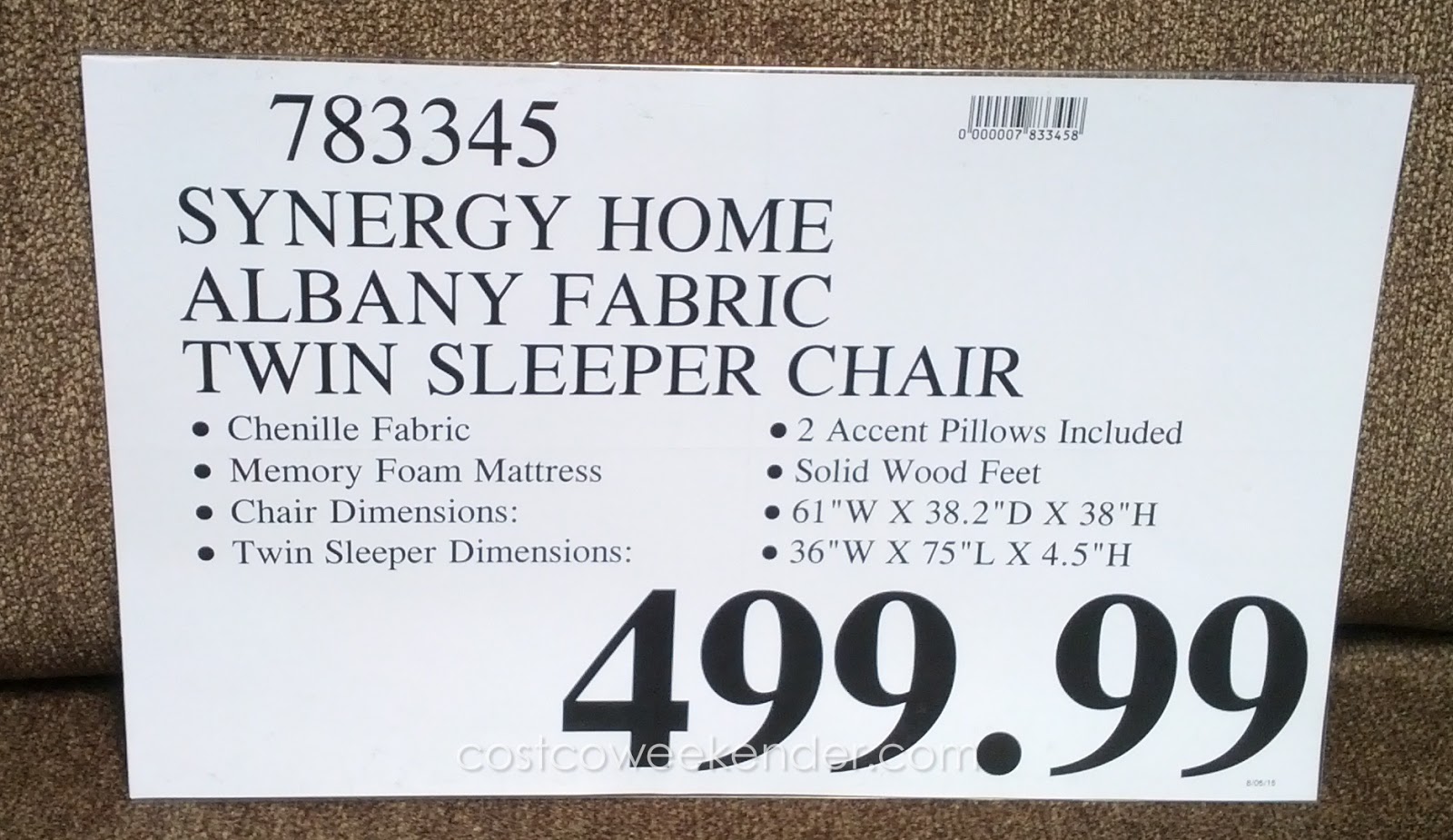 Synergy Home Albany Twin Sleeper Chair Costco Weekender