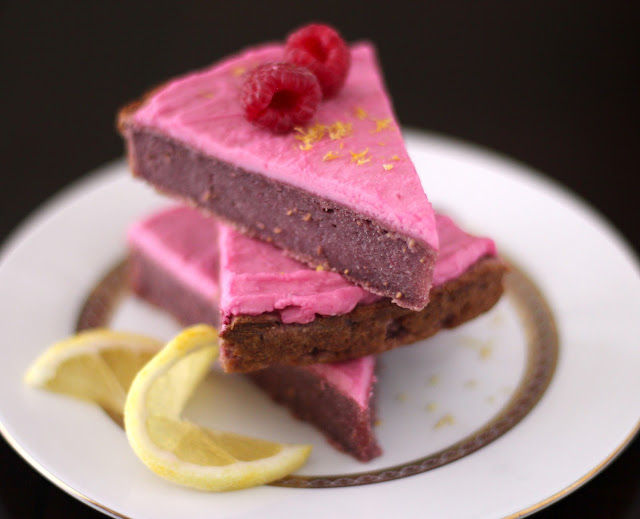 Healthy Raspberry Blondies with Pink Frosting