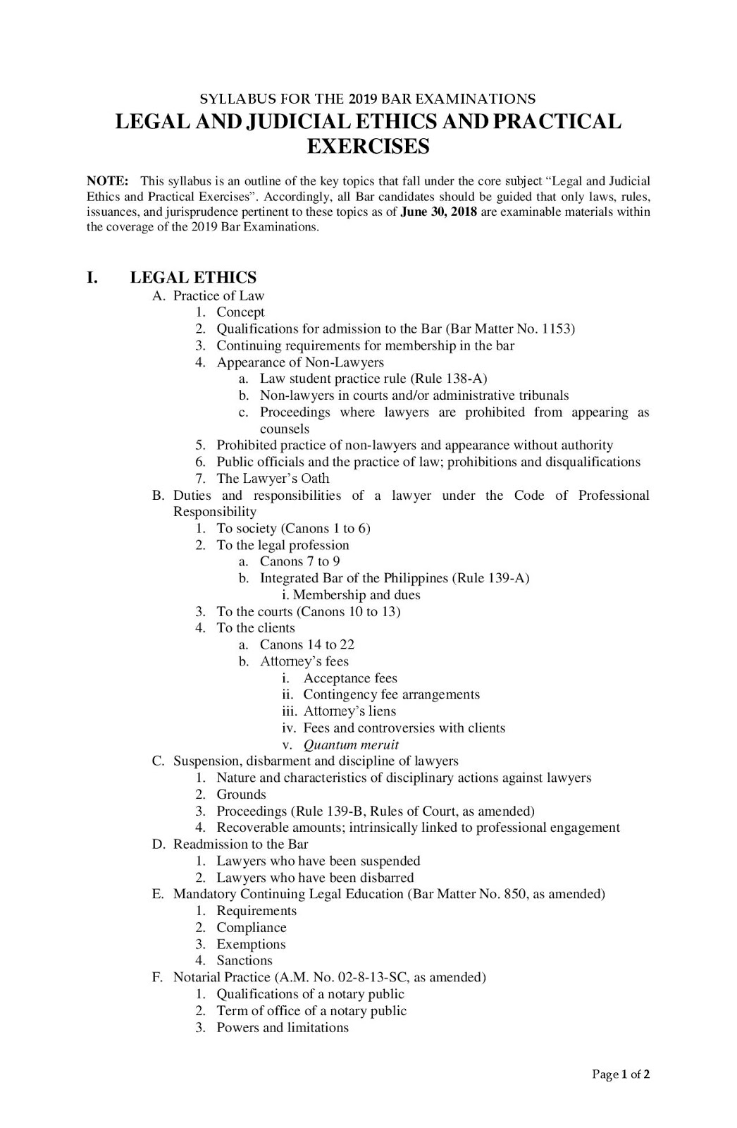 A Tired Future Attorney Legal Ethics Bar Exam 2019 Syllabus