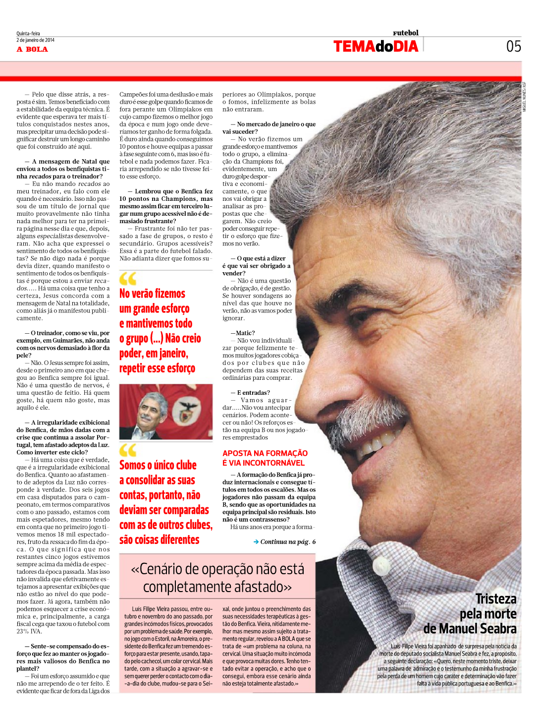 Luís Filipe Vieira - entrevista - prioridade de 2014 é conquistar o título nacional