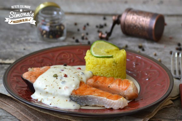 Somon la gratar cu sos alb si orez parfumat