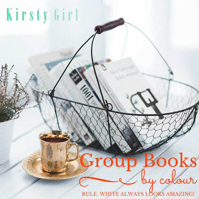 Group Books together and organise in colour to save on precious shelf space when you're a decorator and bibliophile