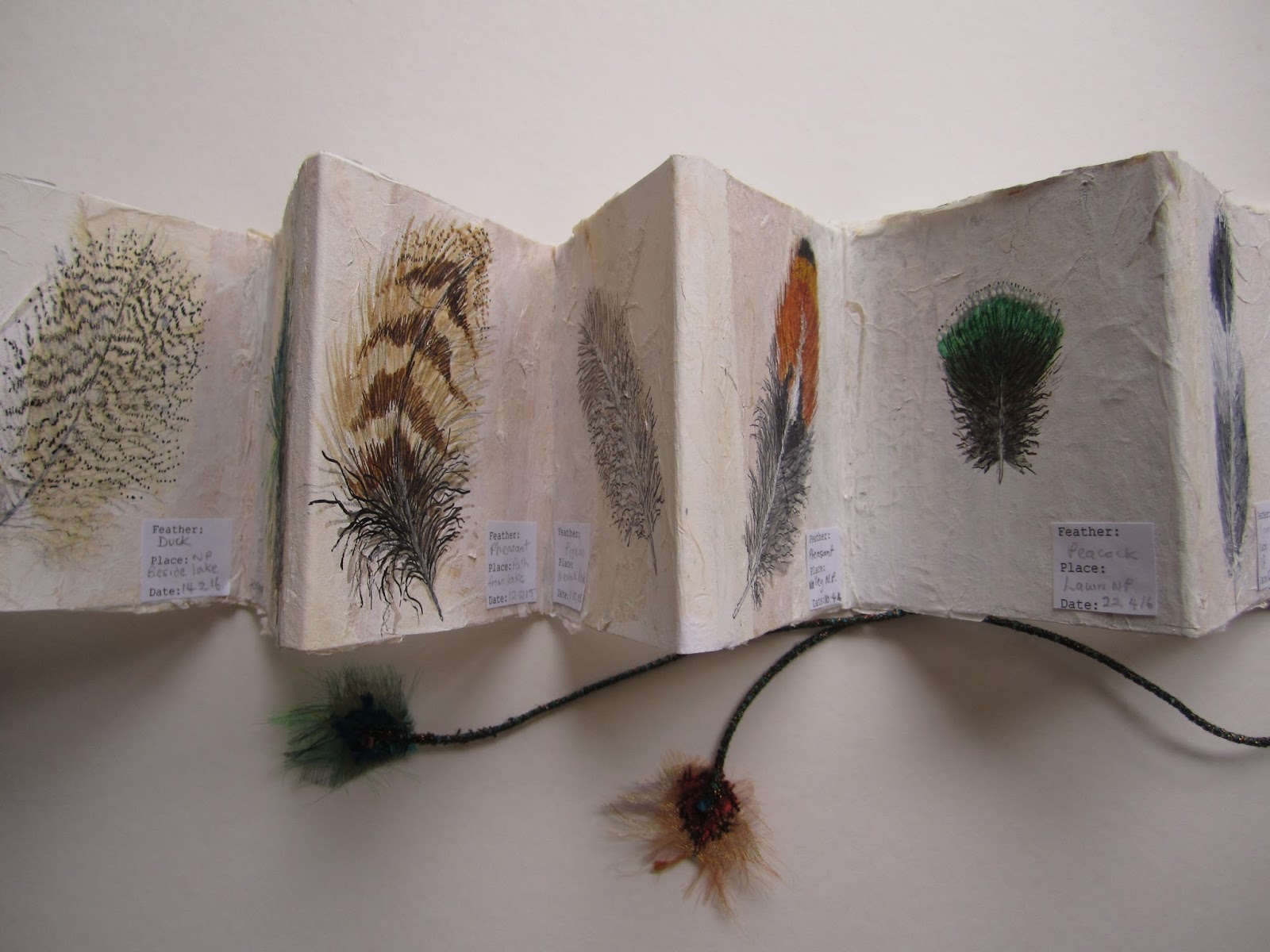 Louise Watson Textile Artist Little feather concertina sketchbook.