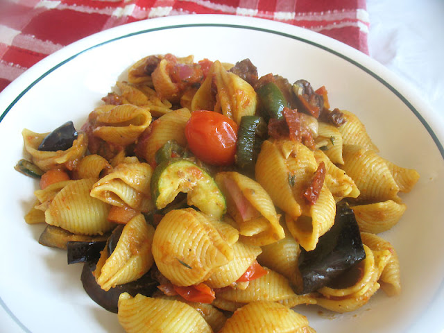 Pasta Shells with Roasted Vegetables and Black Olives