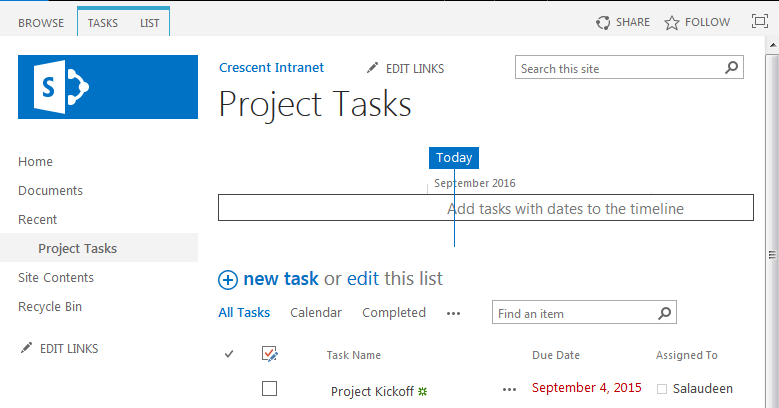 How To Hide The Timeline In The Task List Of Sharepoint 2016 Sharepoint Diary