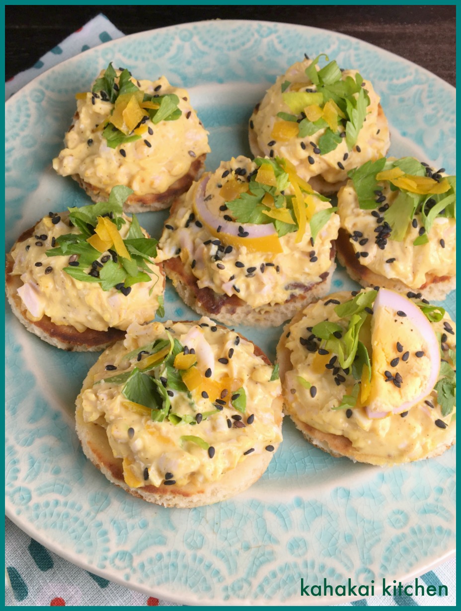 Kahakai Kitchen (Pickled Turmeric Eggs) Curried Egg Salad Bites on