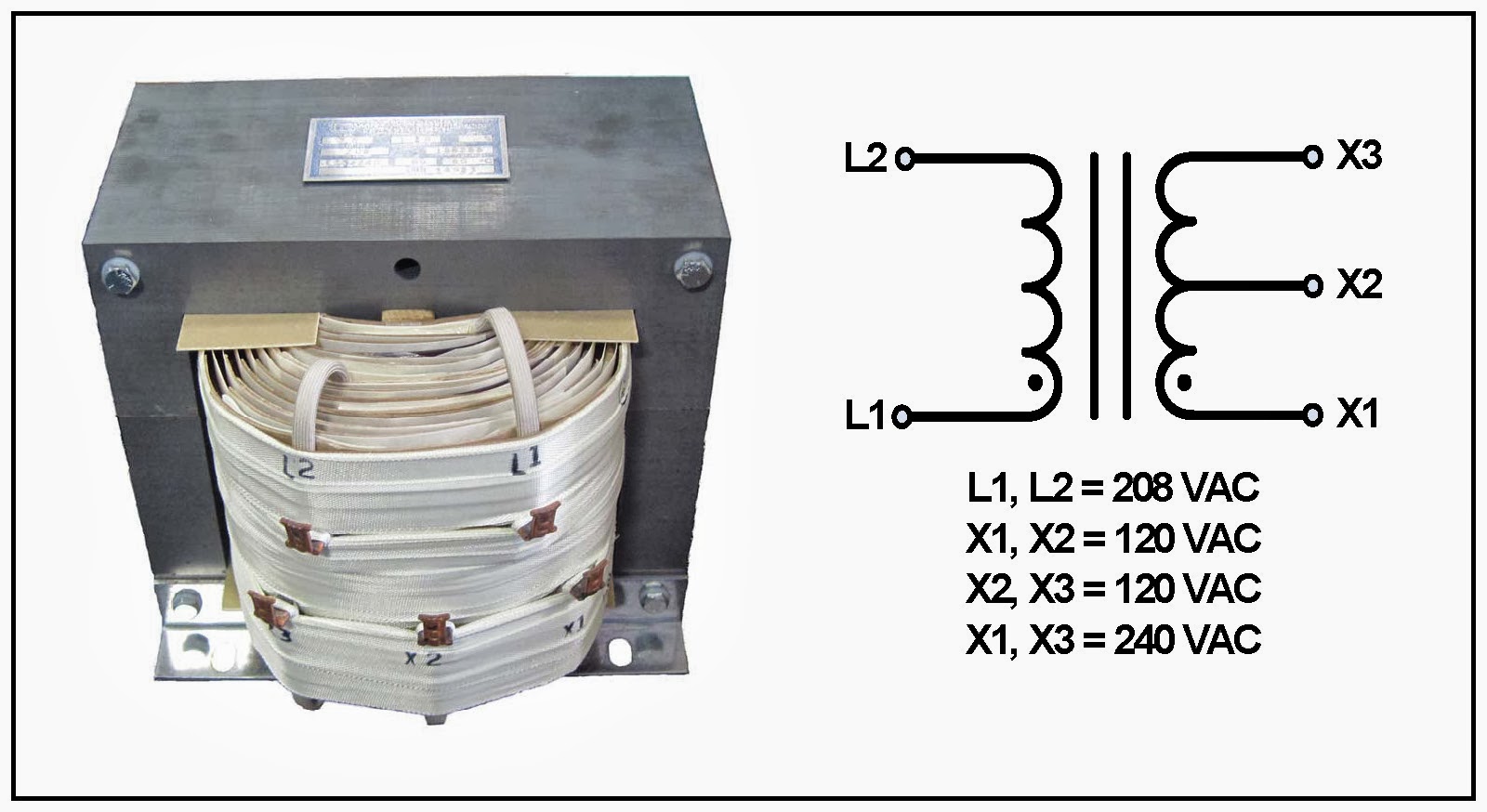 L/C Magnetics: Center Tapped Transformer, 7.5 KVA, P/N 18824A, Input